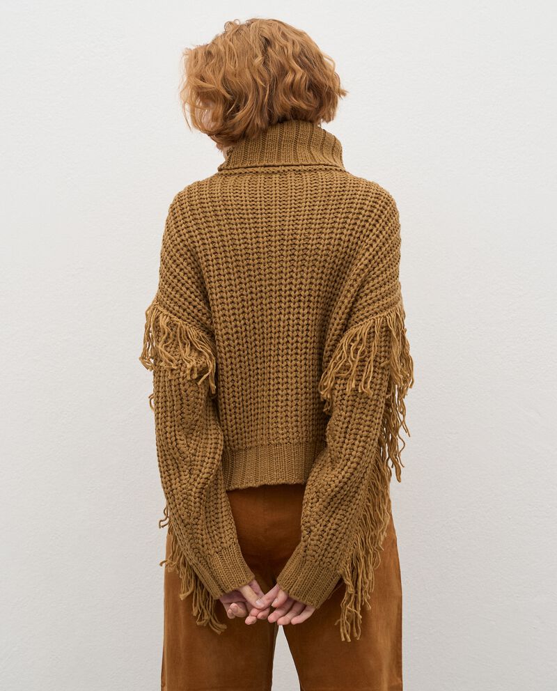 Maglione tricot a collo alto con frange donna single tile 1 