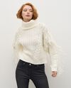 Maglione tricot a collo alto con frange donna