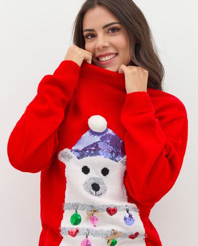 Christmas jumper con orso bianco e paillettes donna detail 2