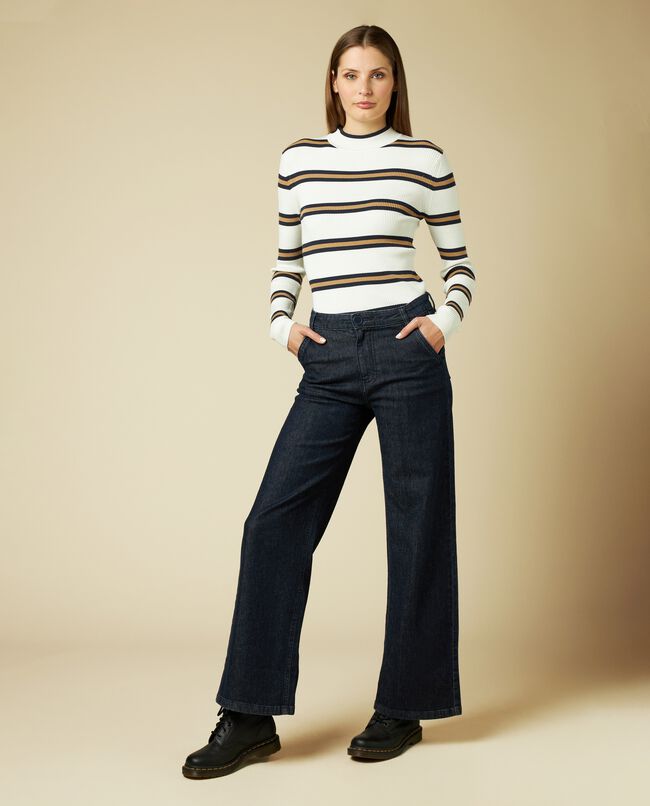 Jeans wide leg in cotone elasticizzato donna carousel 0