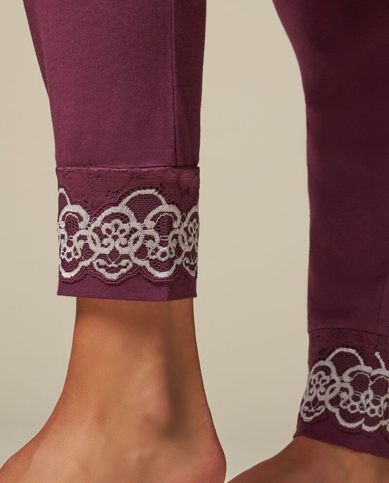 Pantaloni pigiama con inserto in pizzo ricamato donna single tile 2 cotone