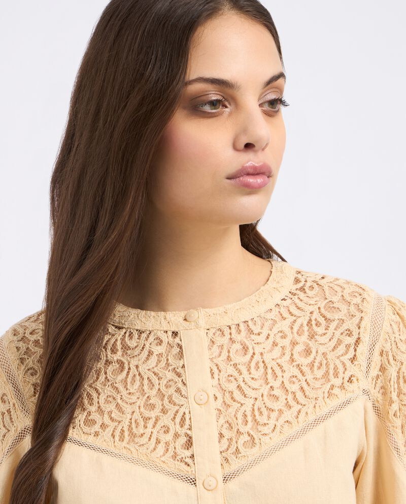 Camicia misto lino con ricami donna single tile 2 cotone