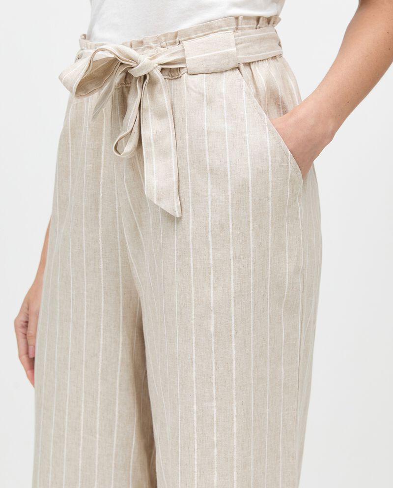 Pantaloni a palazzo a righe con cintura in misto lino donna single tile 2 