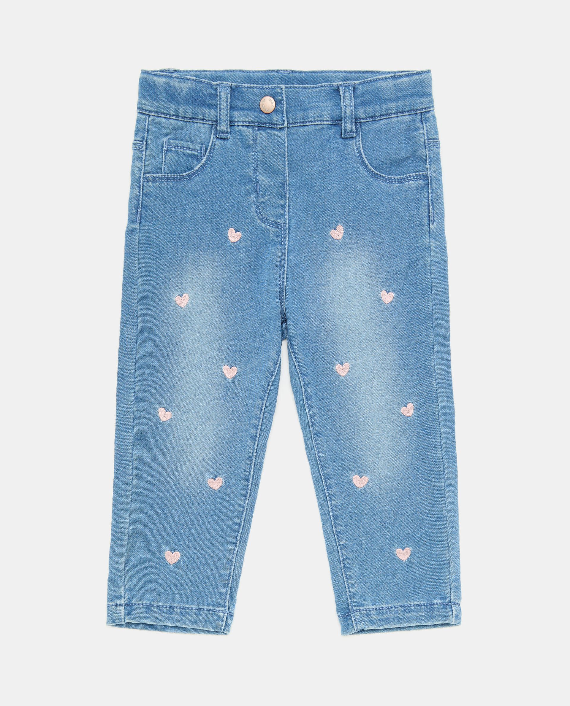 Jeans con ricami in cotone elasticizzato neonata
