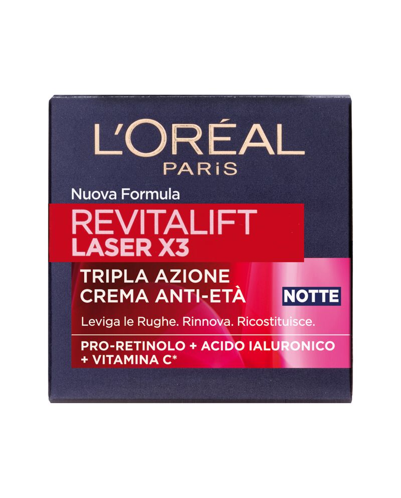 L'Oréal Paris Crema Viso Notte Revitalift Laser X3, Azione Antirughe Anti-Età con Acido Ialuronico e Pro-Xylane, 50 ml. single tile 2 