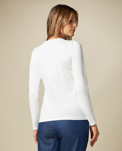 T-shirt in cotone elasticizzato con stampa donna detail 1