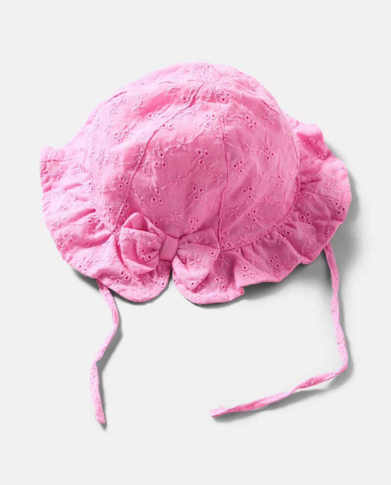 Cappellino in sangallo con fiocco neonata cover