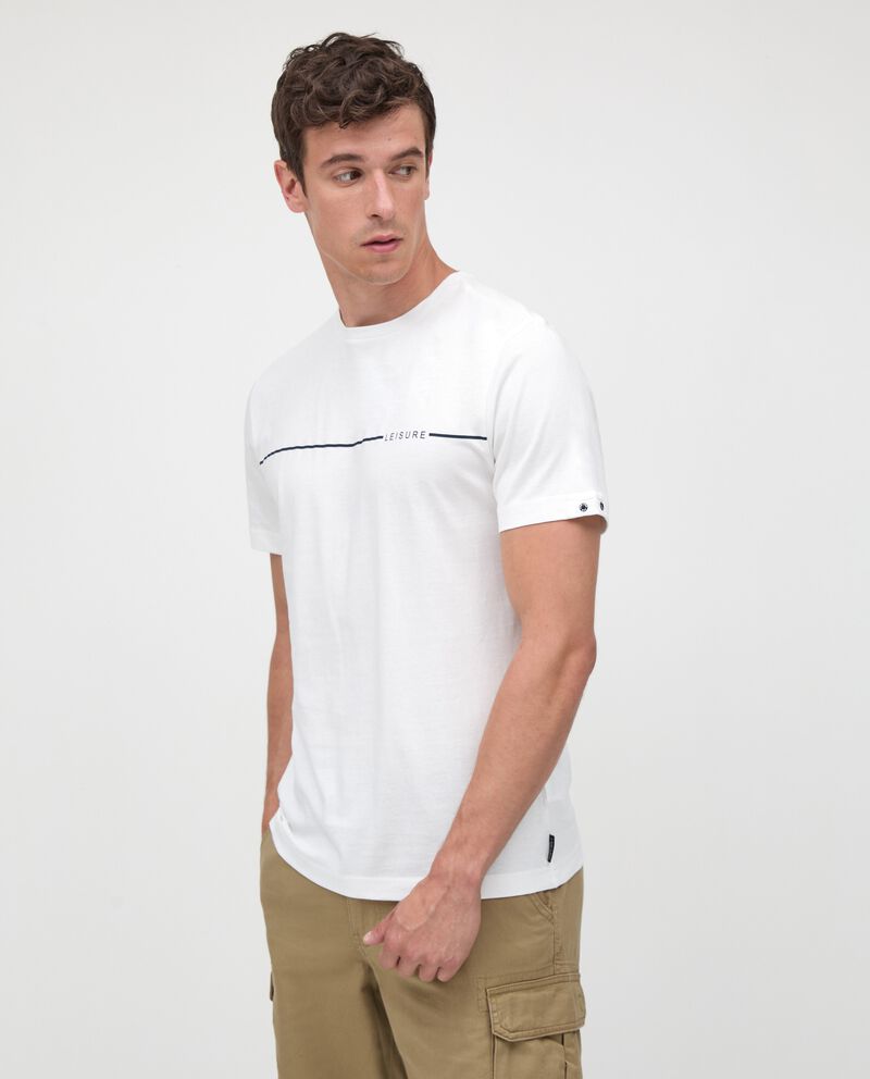 T-shirt girocollo tinta unita con riga in puro cotone uomo cover