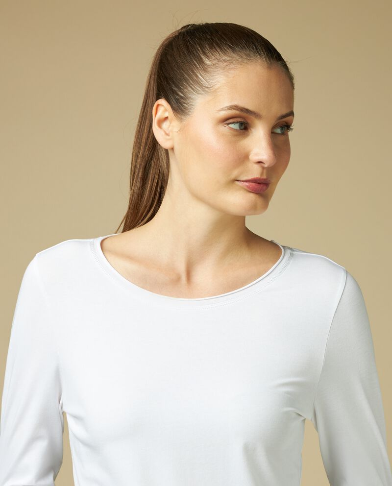 T-shirt in jersey di puro cotone stretch con ricamo donna single tile 2 