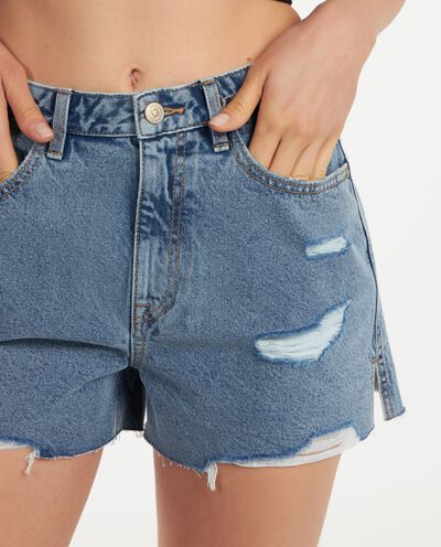Shorts ripped in denim di puro cotone donna detail 2