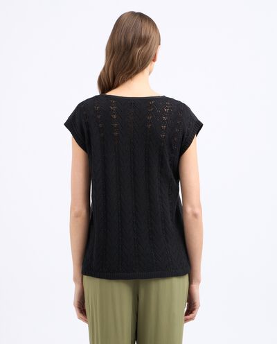 T-shirt in misto lino con inserti tricot donna detail 1