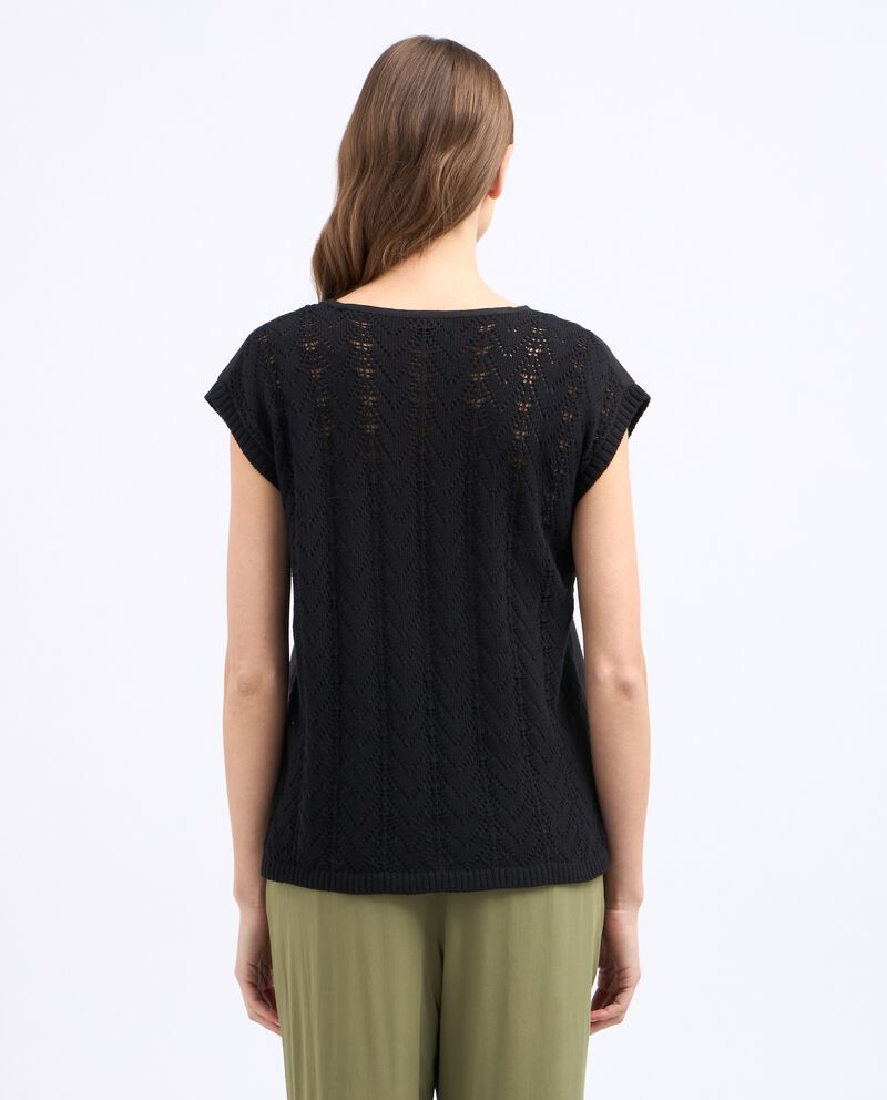 T-shirt in misto lino con inserti tricot donna single tile 1 lino