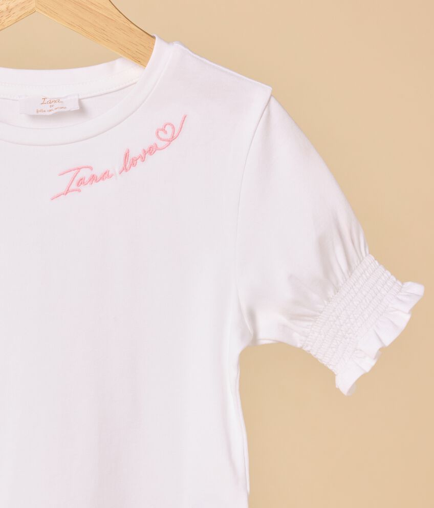 T-shirt IANA in cotone stretch con ricamo e punto smock bambina double 2 