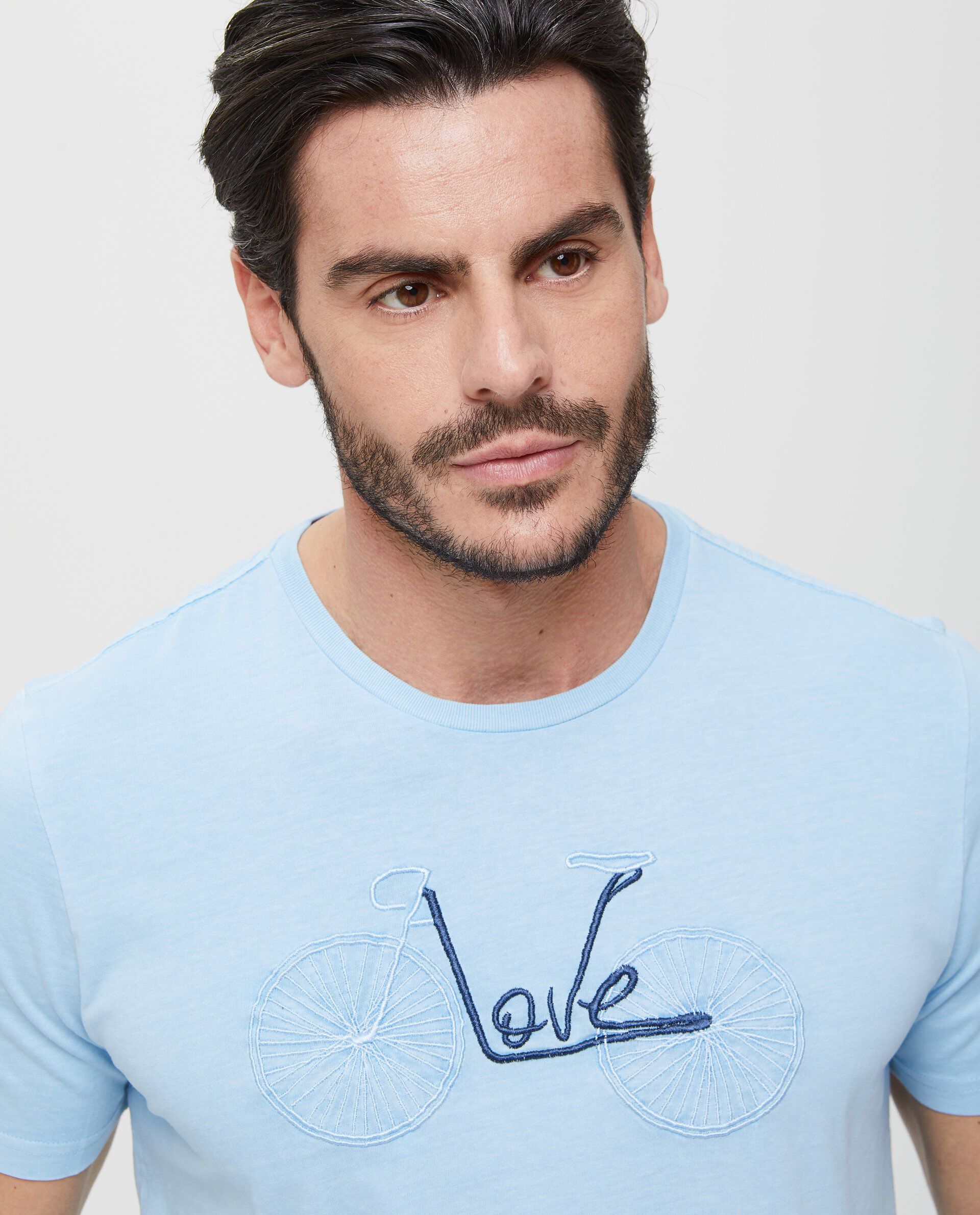 T-shirt in puro cotone azzurra con lettering uomo