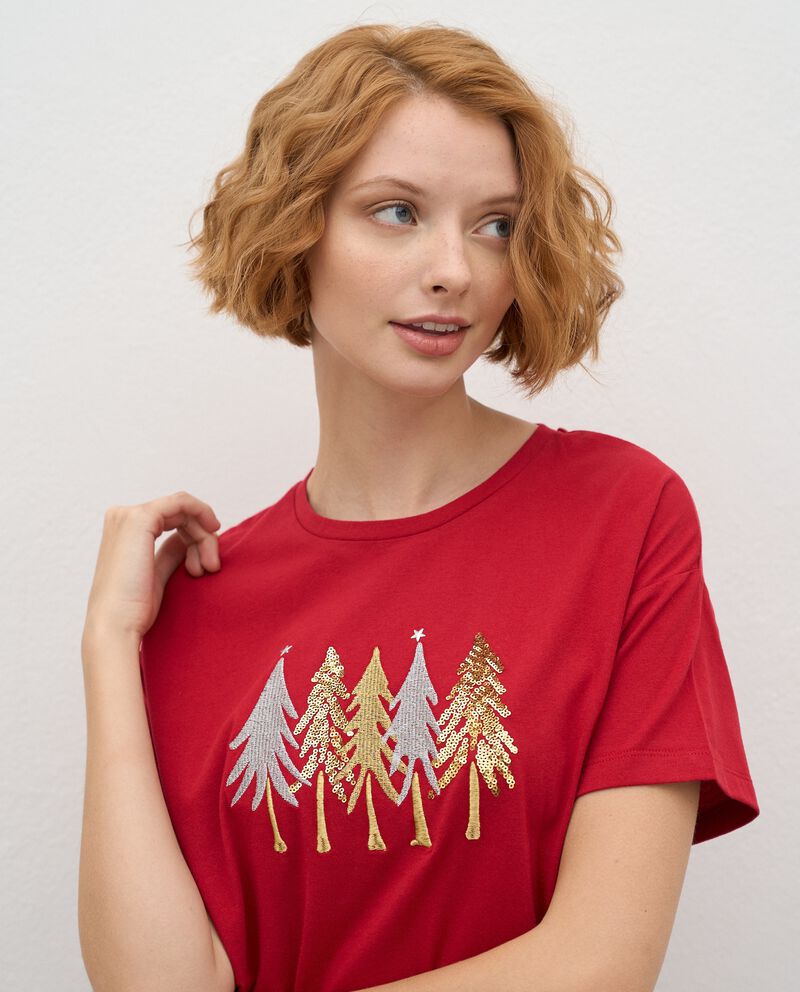 T-shirt con alberi in paillettes di puro cotone donnadouble bordered 2 