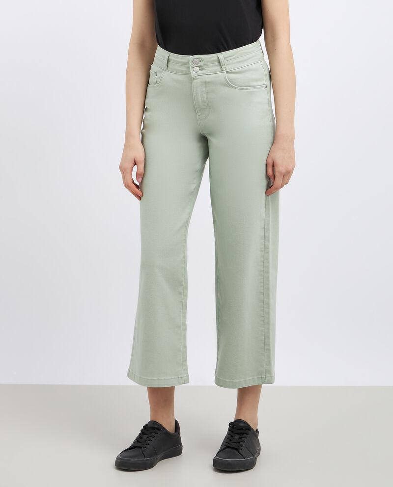 Pantaloni in denim di cotone stretch wide legdouble bordered 1 