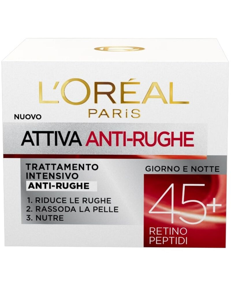 L'Oréal Paris Crema Viso Anti-rughe Attiva 45+, Trattamento Intensivo Anti-rughe, Rassoda e Nutre la Pelle, 50 ml. cover