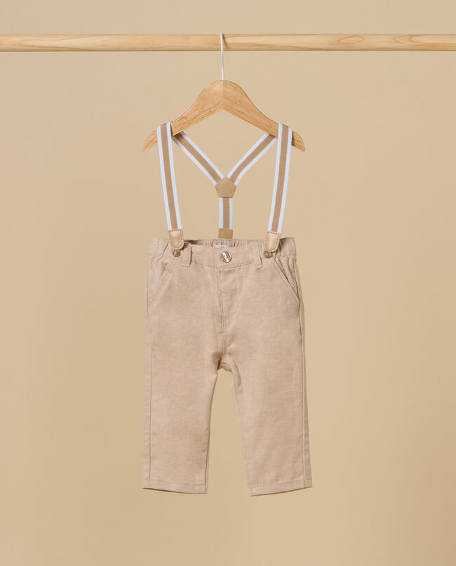 Pantaloni IANA in misto lino con bretelle neonato carousel 0