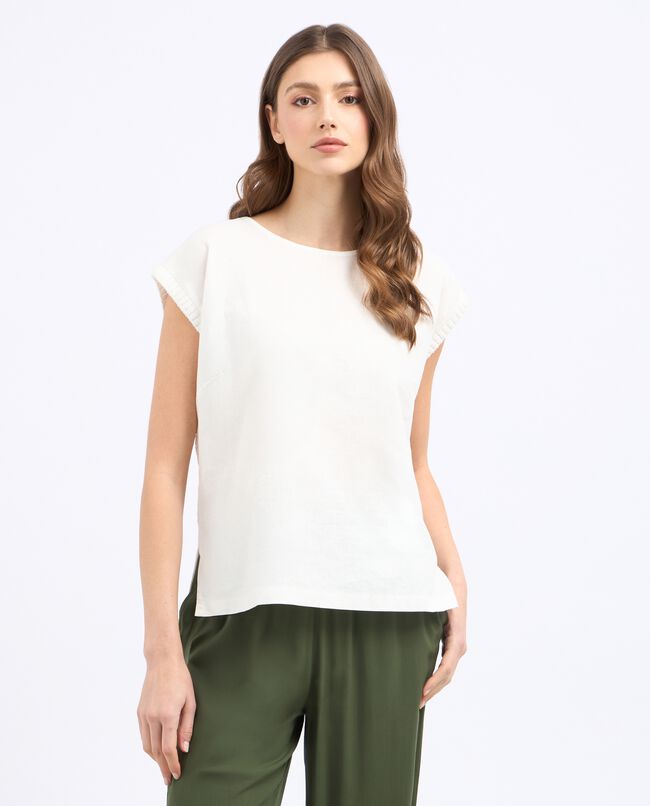 T-shirt in misto lino con inserti tricot donna carousel 0