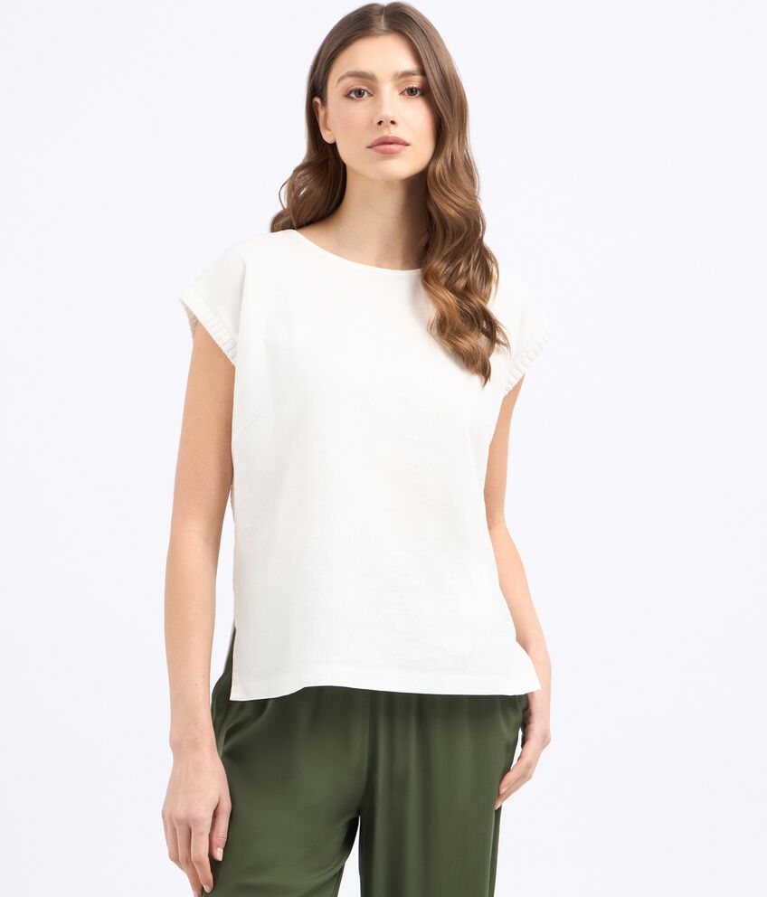 T-shirt in misto lino con inserti tricot donna double 1 lino