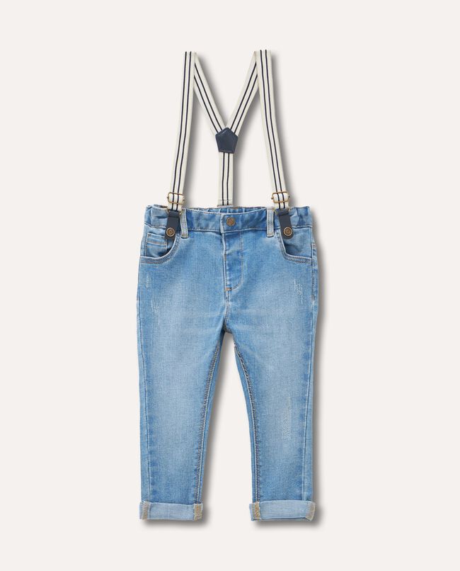 Jeans con bretelle in misto cotone neonato carousel 0