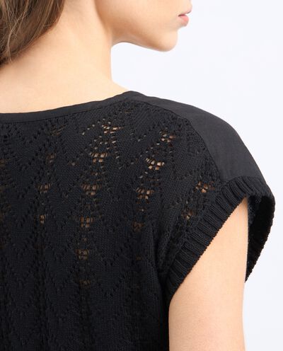 T-shirt in misto lino con inserti tricot donna detail 2