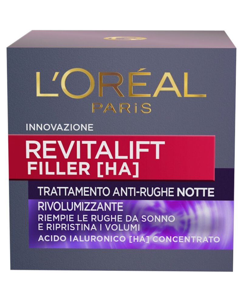 L'Oréal Paris Crema Viso Notte Revitalift Filler, Azione Antirughe Rivolumizzante con Acido Ialuronico Concentrato, 50 ml. cover