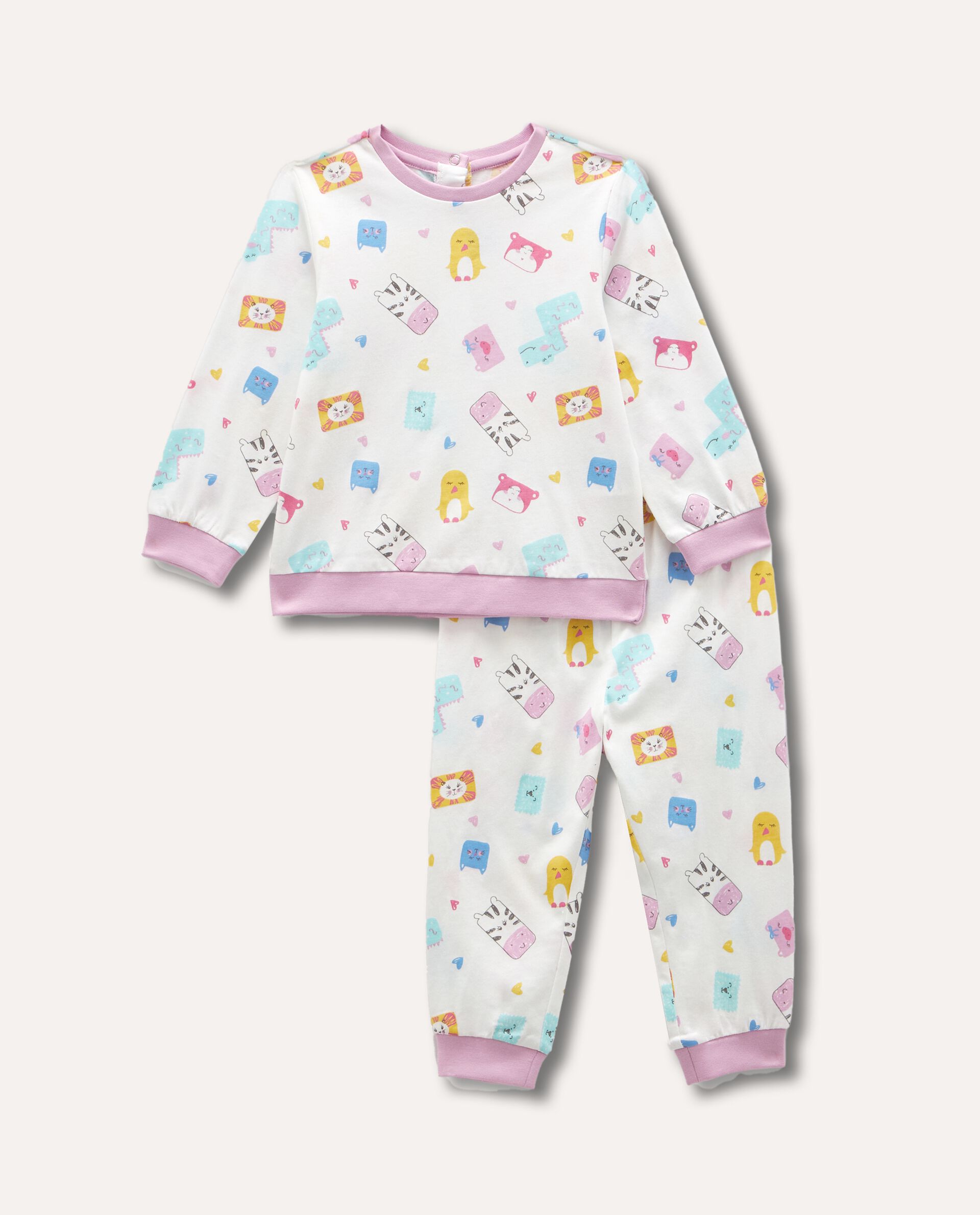 Set pigiama lungo in puro cotone stampato neonata