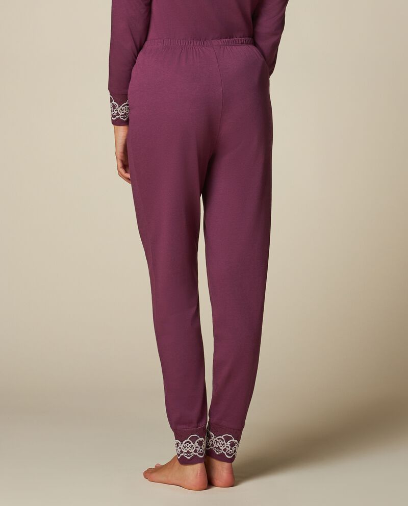 Pantaloni pigiama con inserto in pizzo ricamato donna single tile 1 cotone