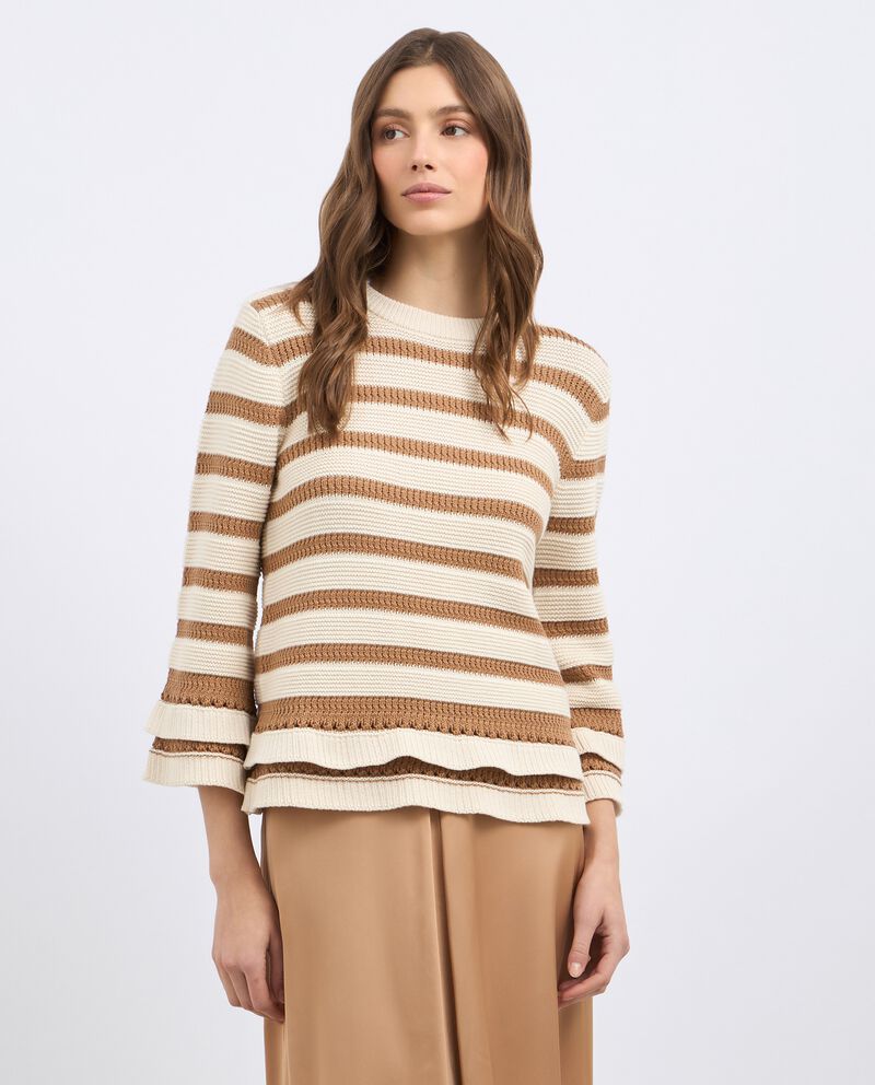 Pullover tricot a balze in misto cotone donna cover