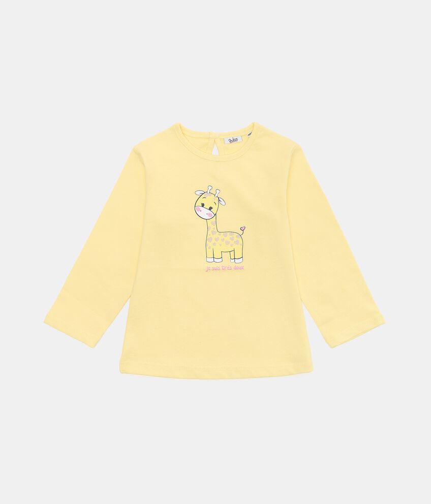 T-shirt in puro cotone con stampa giraffa glitter neonata double 1 