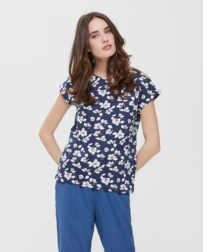 T-shirt in puro cotone blu a fantasia floreale donna detail 1