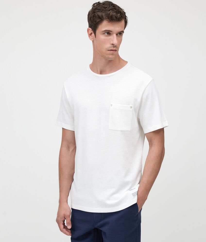 T-shirt a tinta unita con taschino in misto cotone e lino uomo double 1 