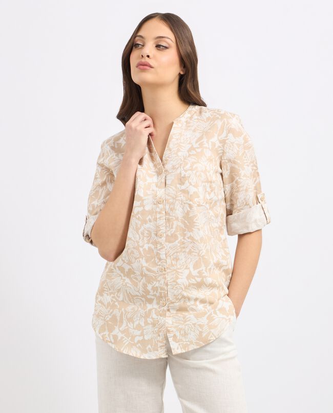 Camicia in misto lino con stampa donna carousel 0