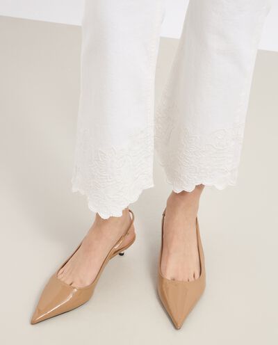 Pantaloni in denim di puro cotone con ricamo donna detail 2