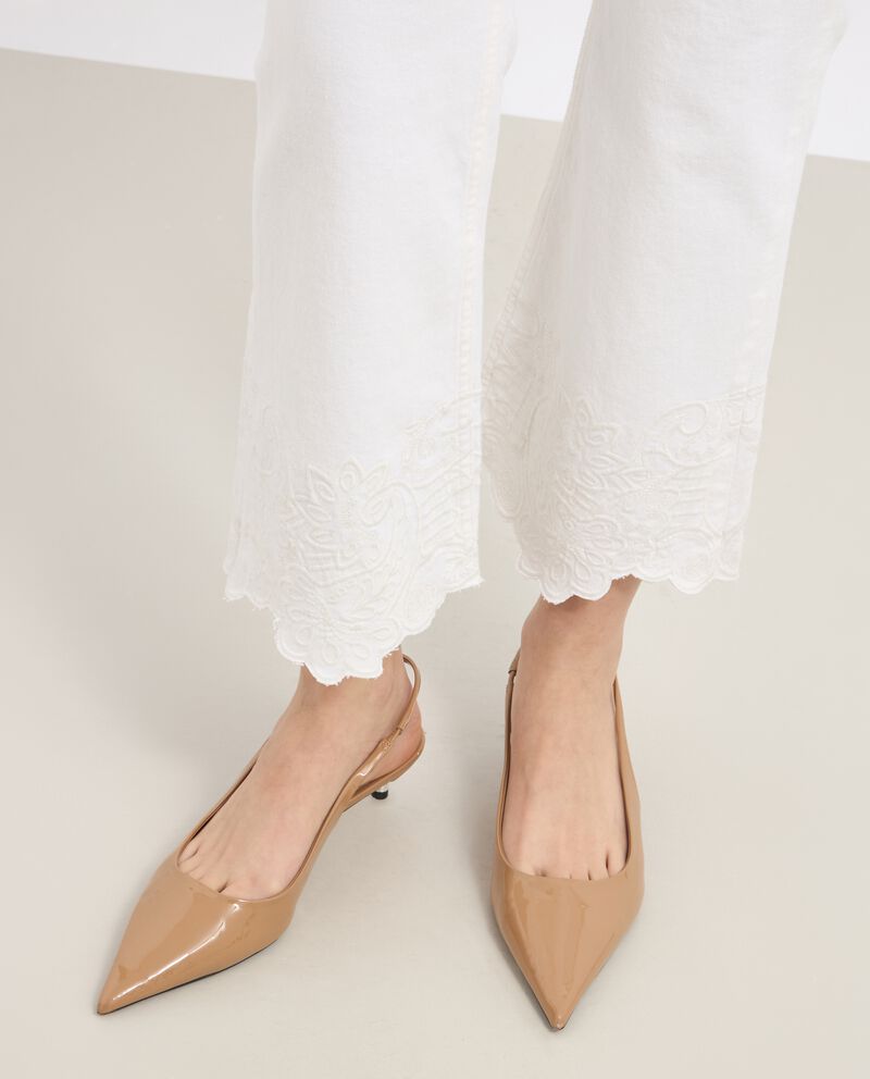 Pantaloni in denim di puro cotone con ricamo donna single tile 2 cotone