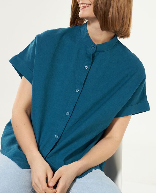 Camicia in misto lino con colletto alla coreana carousel 0