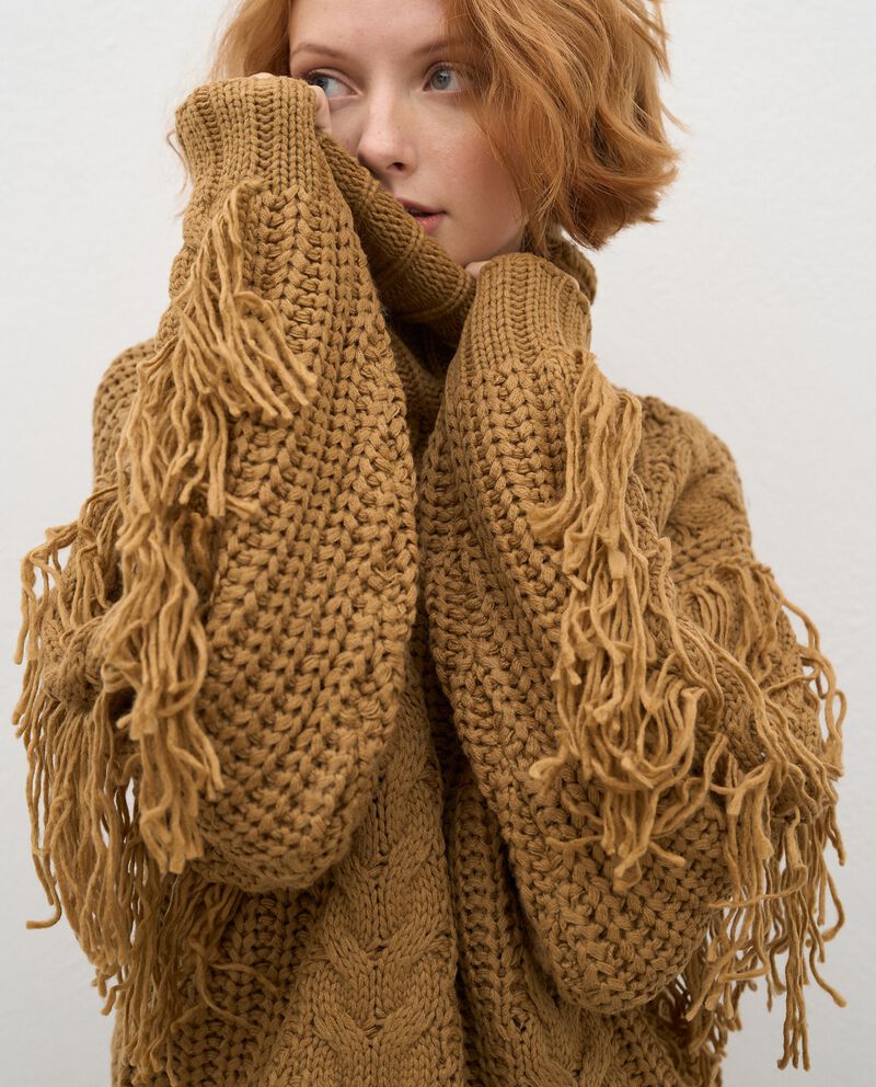 Maglione tricot a collo alto con frange donna single tile 2 