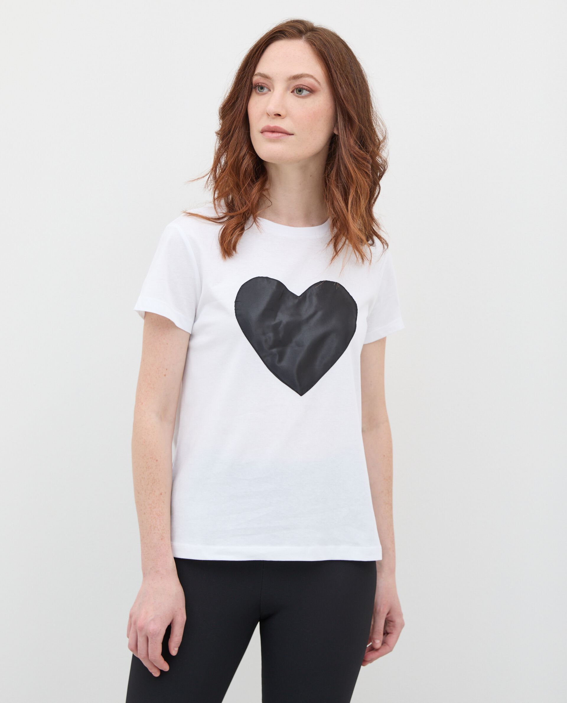 T-shirt con stampa cuore in puro cotone donna
