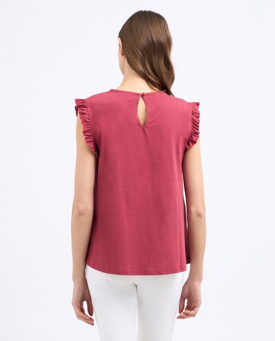 T-shirt smanicata in puro cotone con inserto ricamato donna detail 1