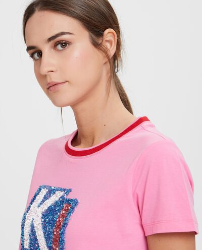 T-shirt rosa in cotone con paillettes detail 2