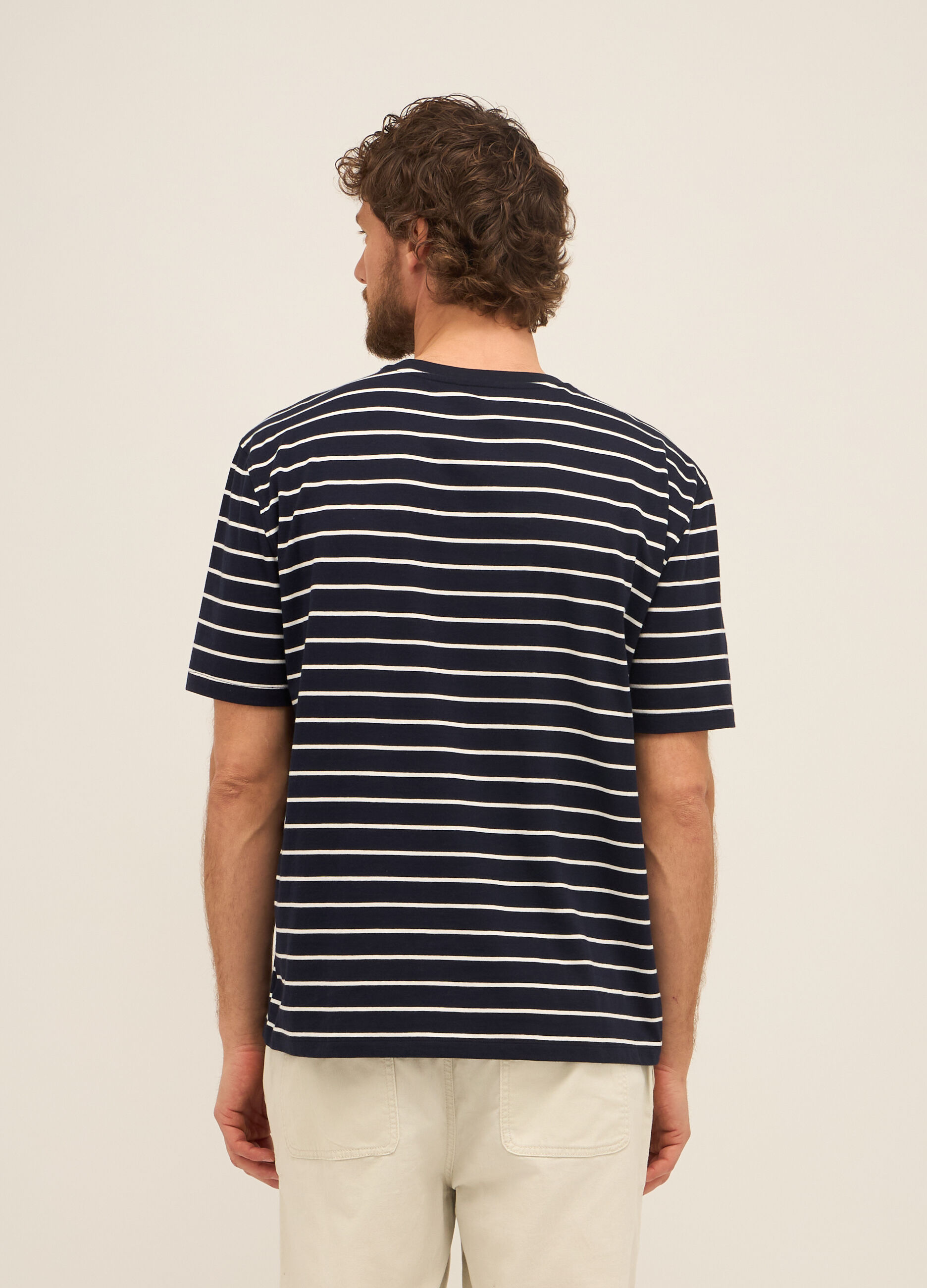 T-shirt girocollo in cotone a righe uomo_1
