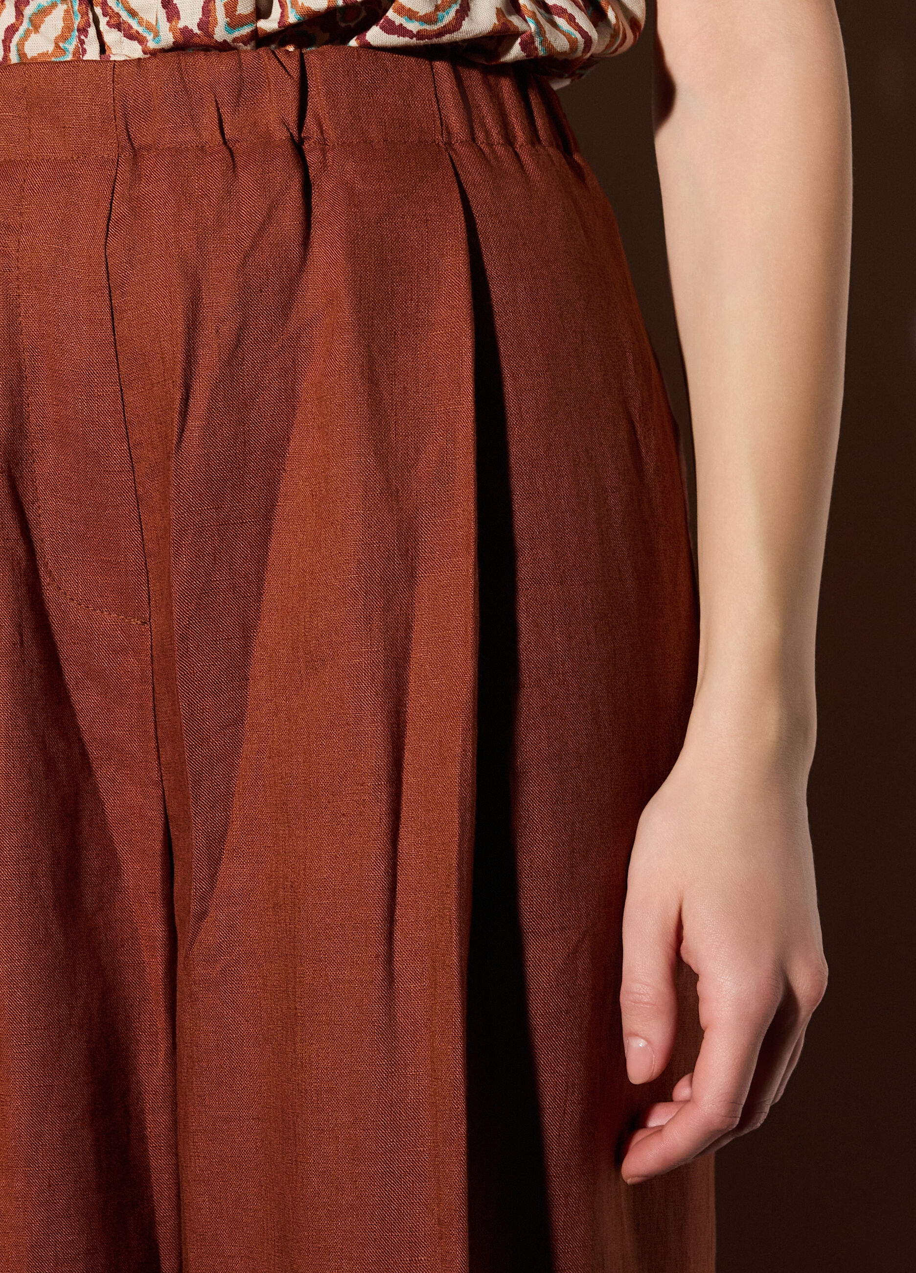 Pantaloni palazzo wide leg in puro lino donna_3