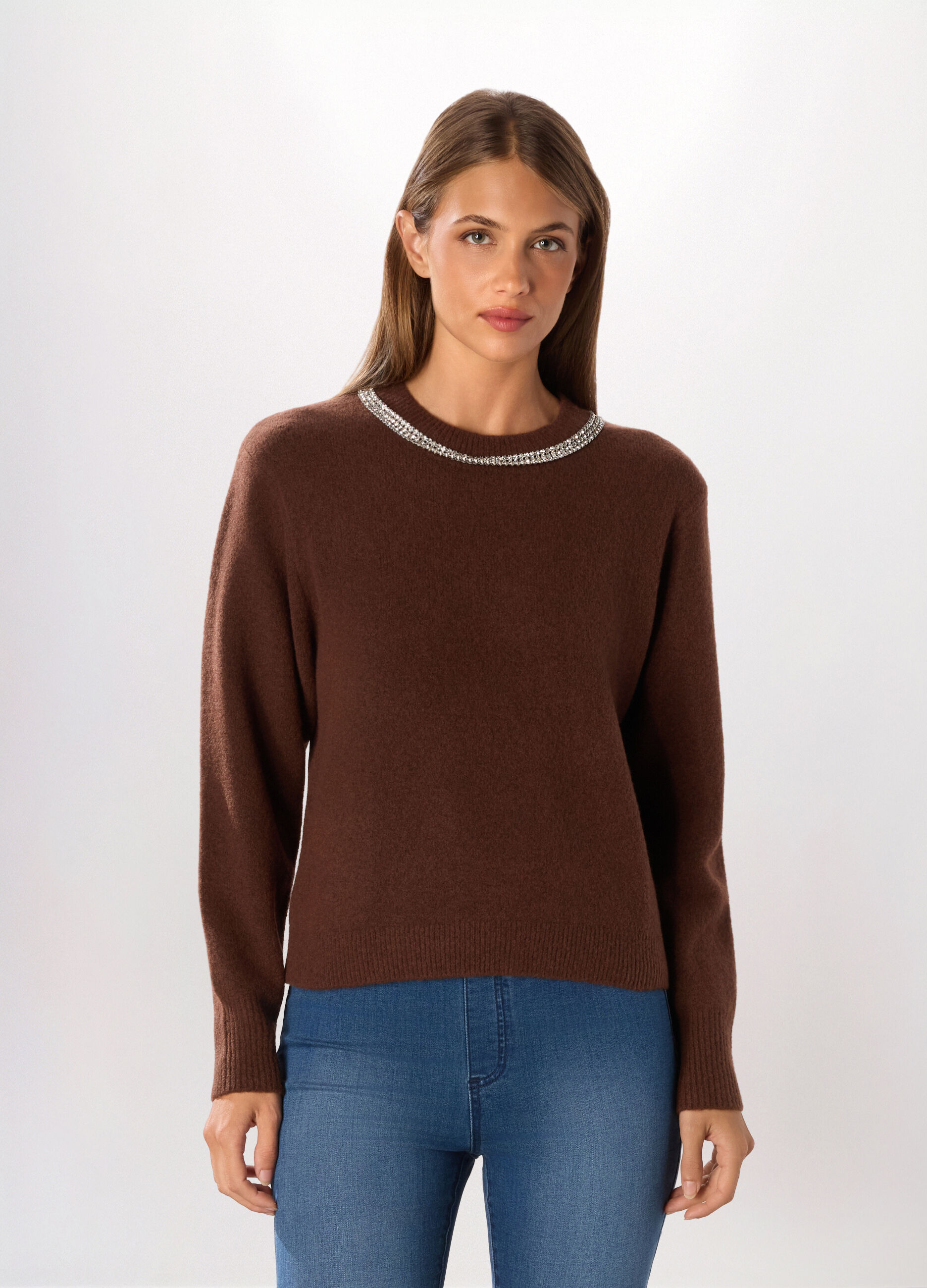 Pullover tricot misto lana con strass donna_0