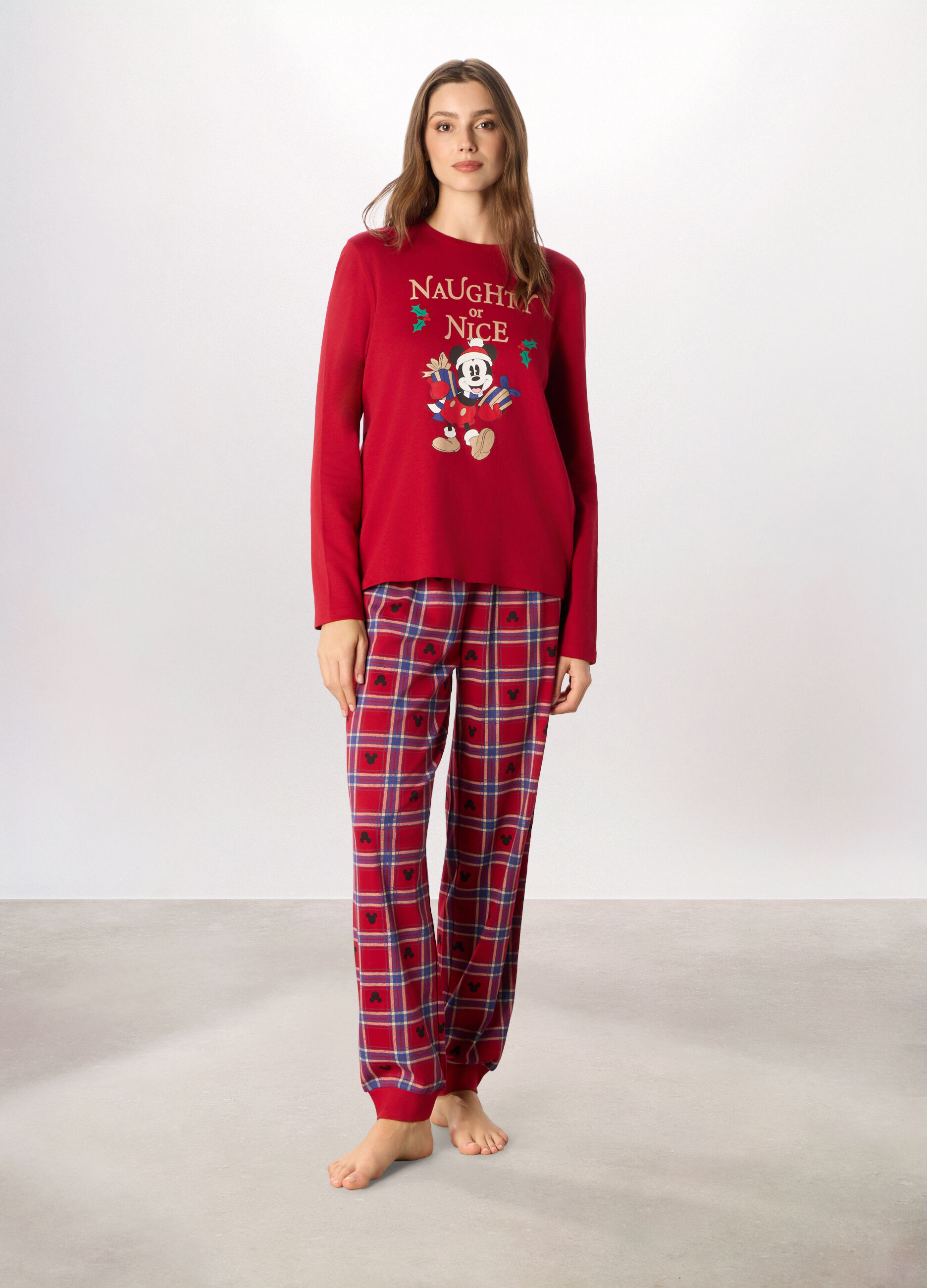 Set pigiama lungo in interlock di puro cotone donna_0