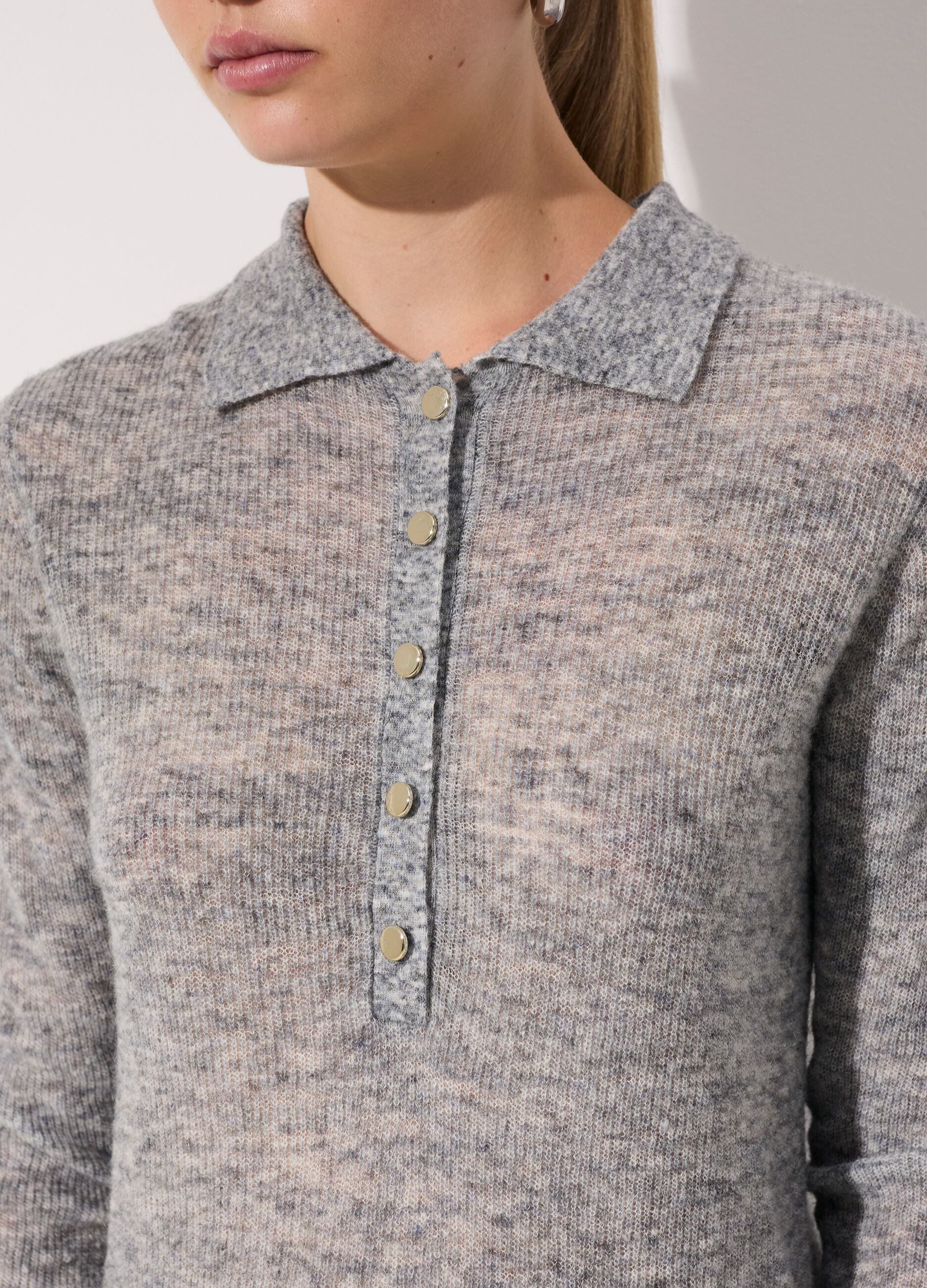 Polo tricot in misto lana e alpaca a maniche lunghe donna_3