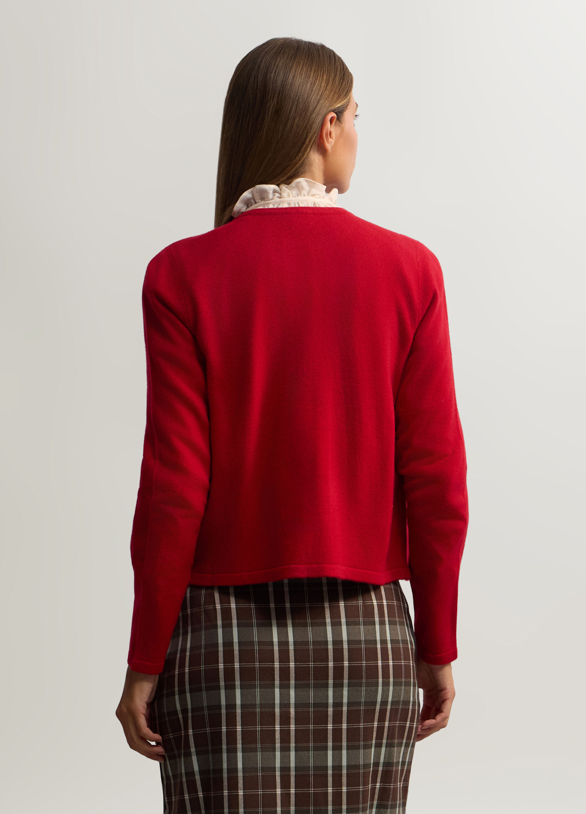 Cardigan girocollo in maglia rasata donna_1