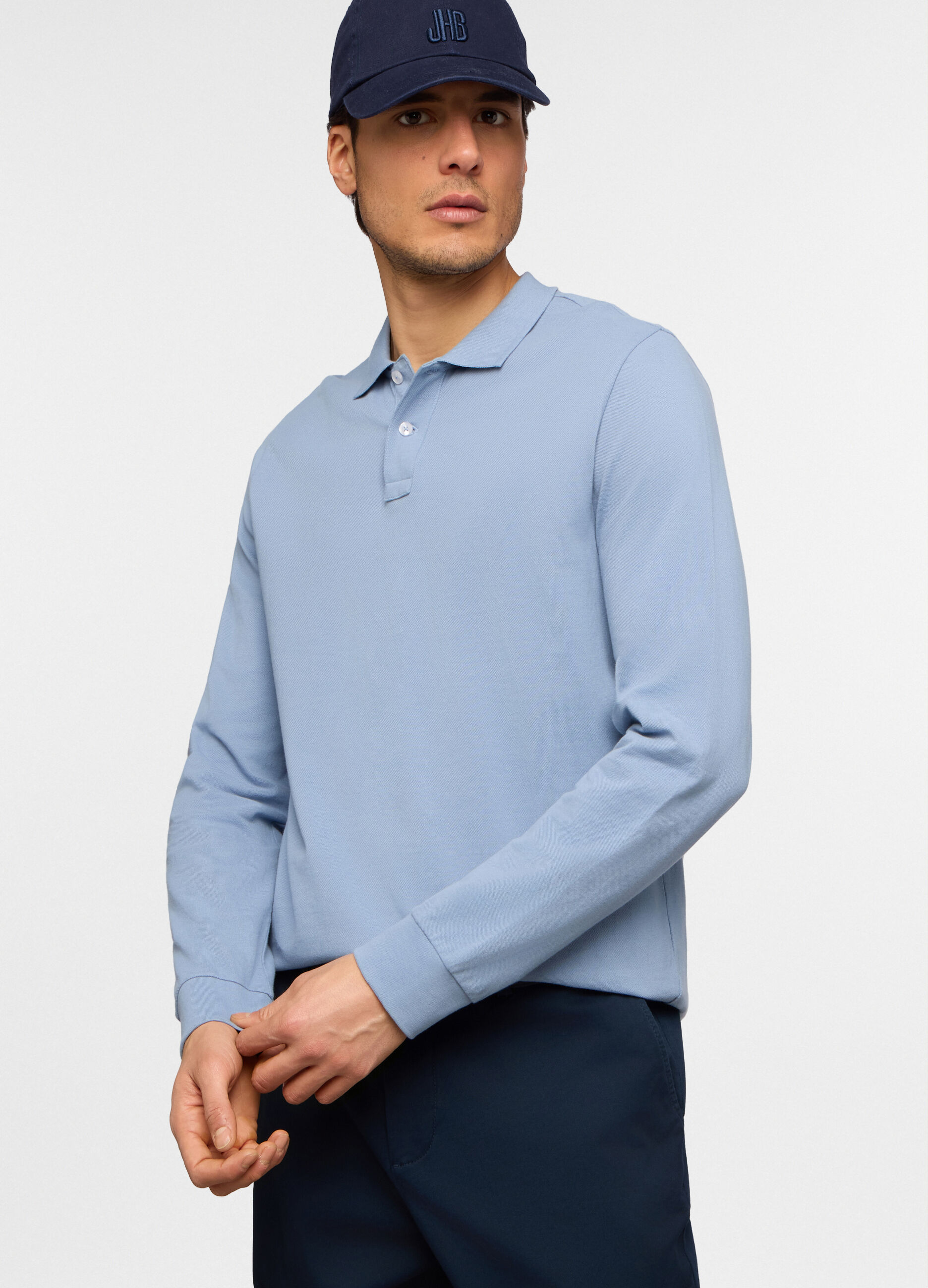 Polo a maniche lunghe in piquet tinta unita uomo_0