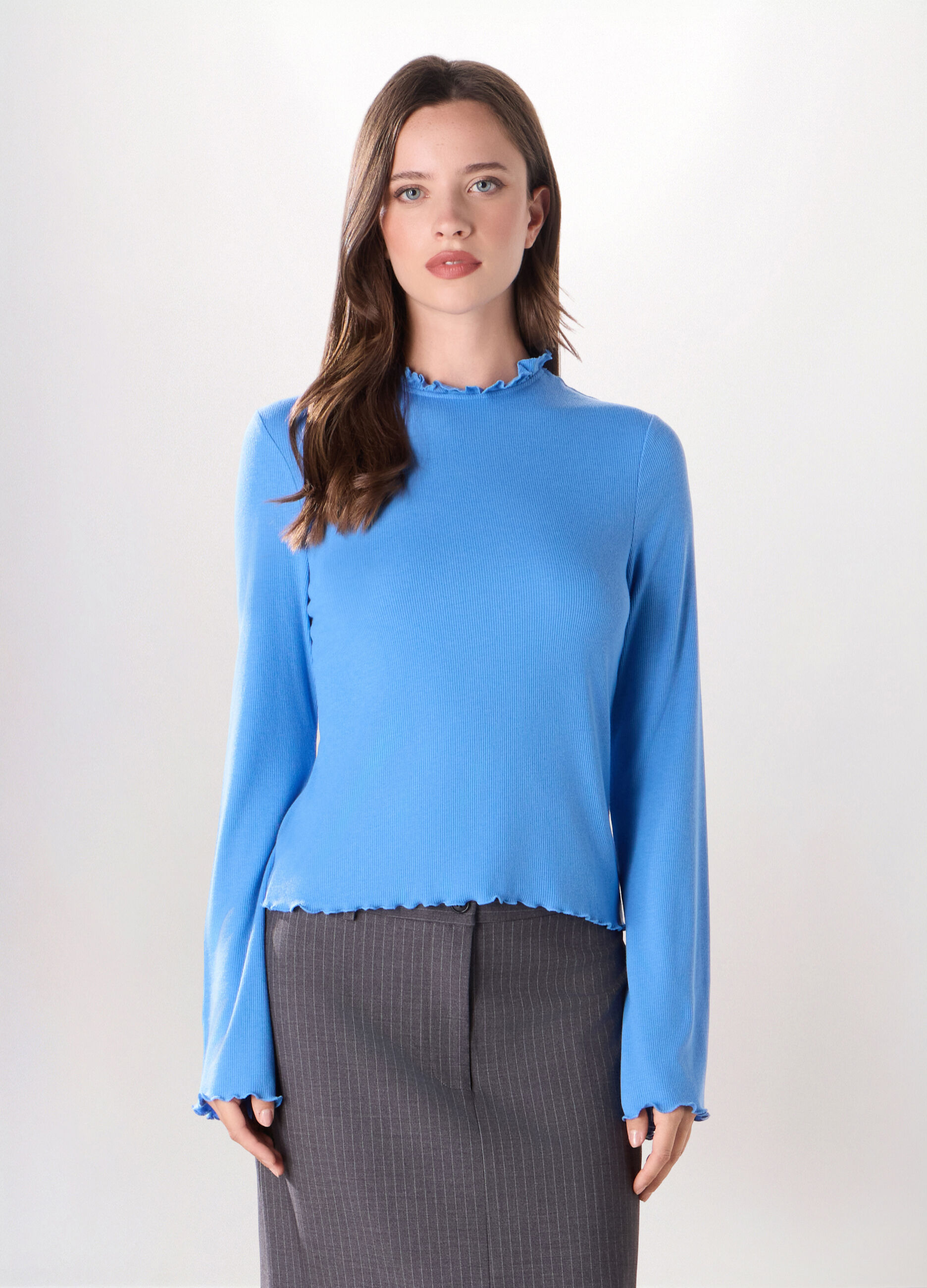 T-shirt in costina di misto viscosa stretch donna_0