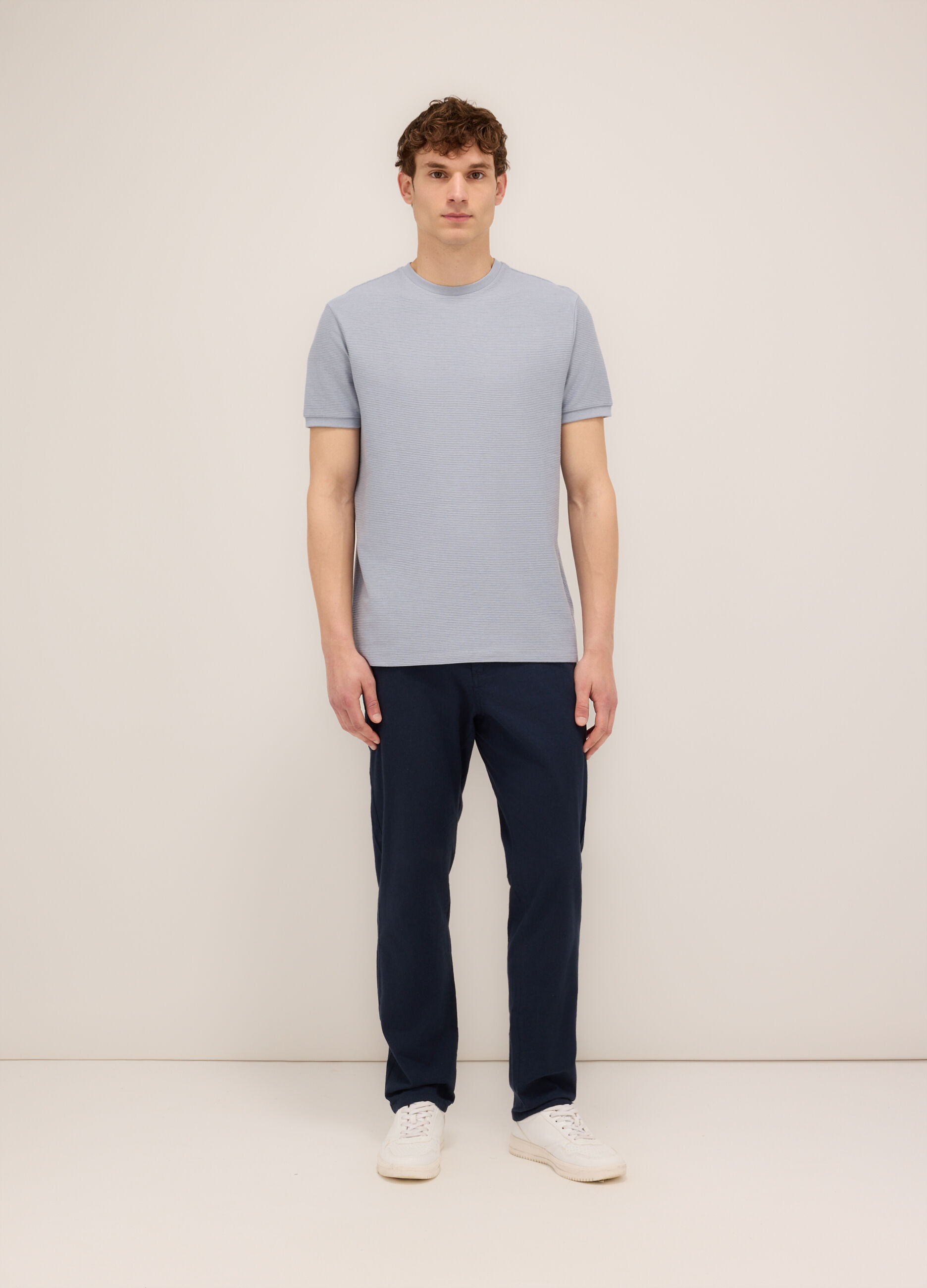 Pantalone chino in cotone e lino stretch uomo_0